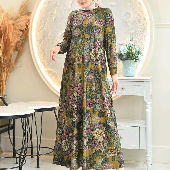 Gamis Calvin Jeans Denim korea motif Bunga