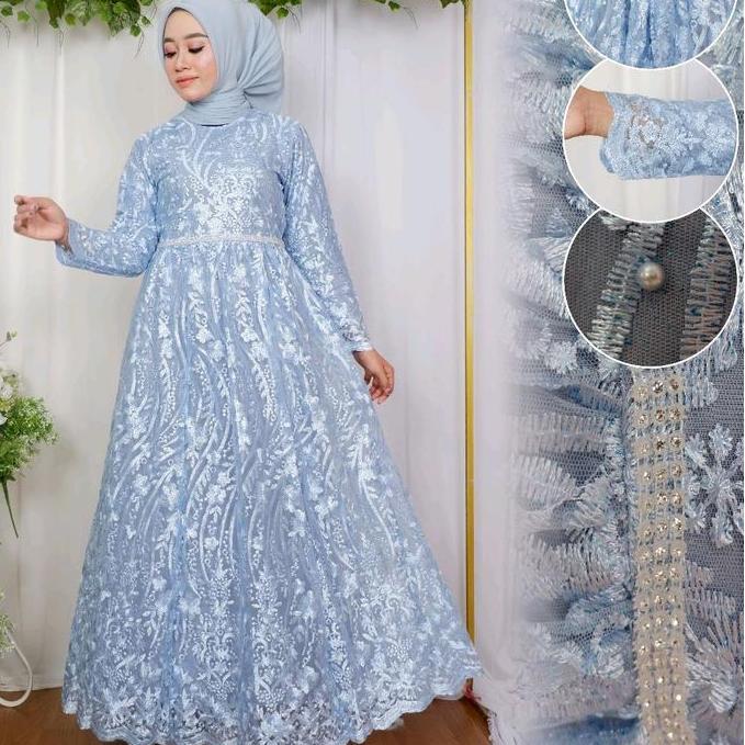 AK - KHANZA DRESS MODEL GAMIS TERBARU 2022 GAMIS TILLE BROKAT SIMPEL MODERN SIZE M, L, XL, XXL DRESS