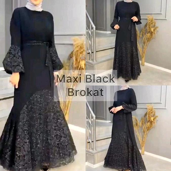 Abaya Hitam Dress Gamis Arab Maxi Black Brokat Muslim Balon Dewasa Wanita Tangan Remaja Bordir Konda