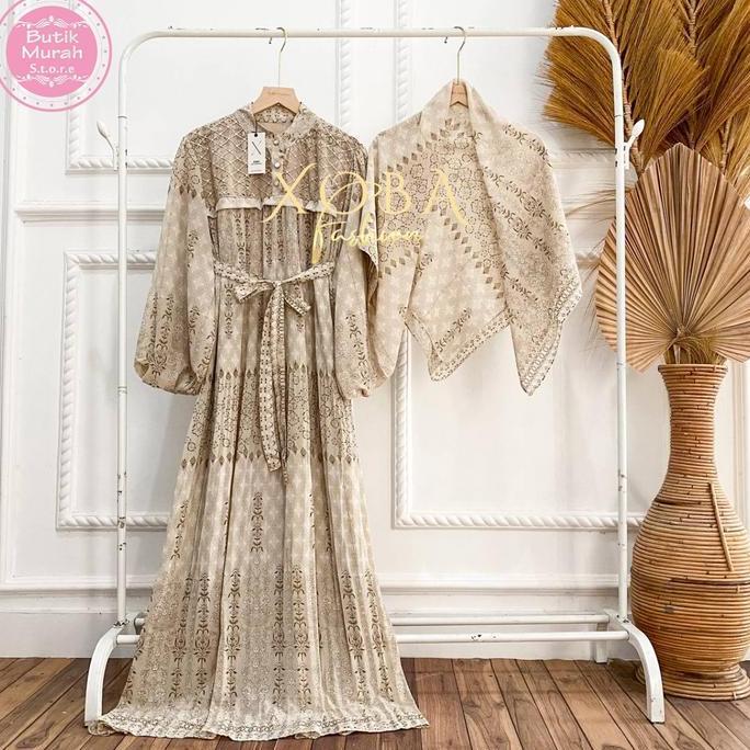 Xoba Fashion 2546 Busana Muslim LD 110 CM Gaun ceruti Mix Tile Motif