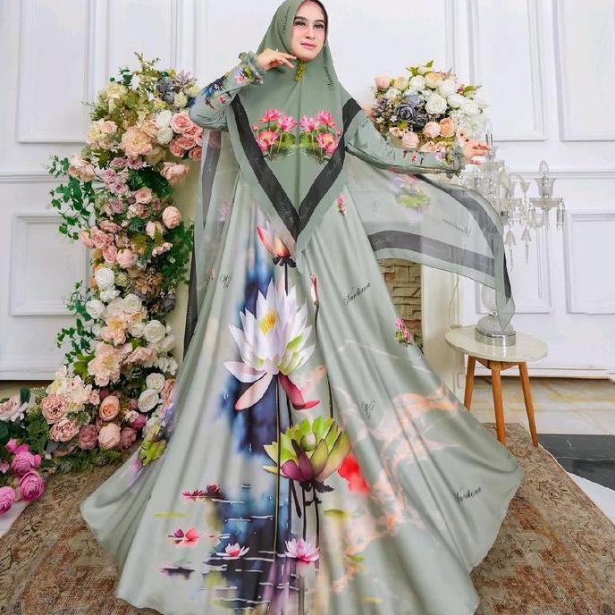 Gamis Jumbo Syari printing  Motif  Gamis  Dewasa Muslim pesta jumbo LD 110-130