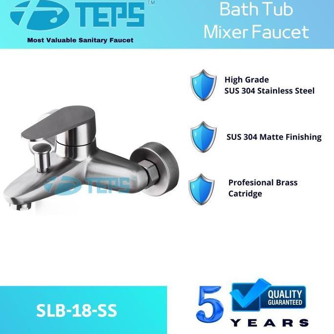 TEPS SLB-18-SS Kran Panas Dingin Bathtub Stainless 304 Asli dengan Hand Shower SUS 304 Garansi 5 Tah