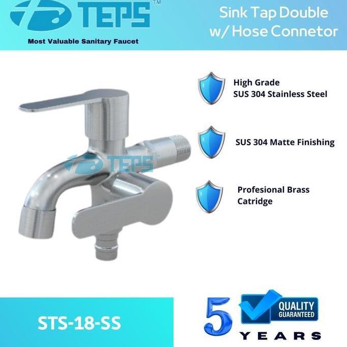 TEPS Kran Air Double Cabang STS-18-SS Stainless Steel 304 Matte Finishing Kualitas Tinggi untuk Rest
