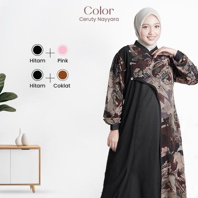 Ray'Sah | Nayyara Dress - Gamis Muslimah Catton Ceruty Tampil Elegan dan Anggun - Desain Kekinian, N
