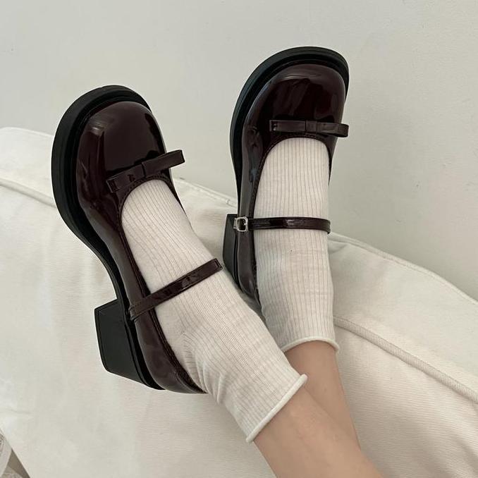 Flash Sale Sepatu Hak Tahu Tinggi 5Cm High Block Heels Wanita Mary Jane Tali Import Pesta Hitam Kore