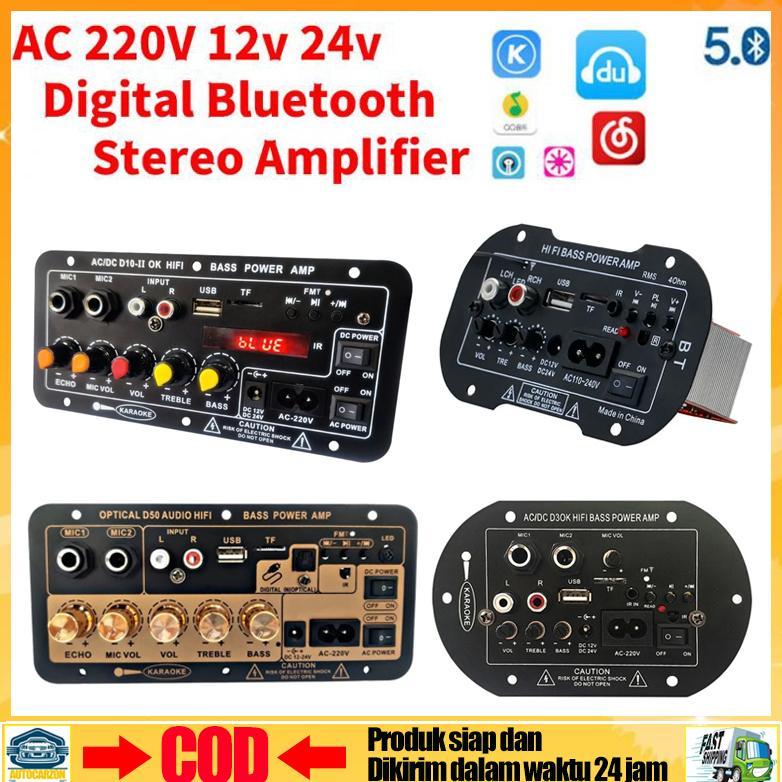 DC 12V 24V AC 220V AMPLIFIER AMPLI MINI BOARD AUDIO BLUETOOTH USB FM RADIO TF PLAYER SUBWOOFER MOBIL