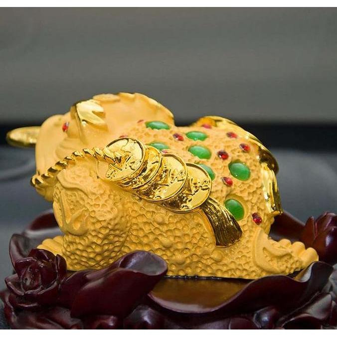 Patung kodok emas hoki , pajangan meja fengshui bahan kuningan LA