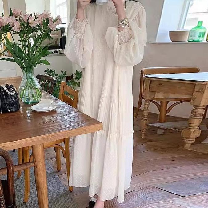 Mbgx- Long Dress Wanita Korean Lengan Pnjang Fairy Dress Putih Simple Hijab Friendly Dress Pantai Dr