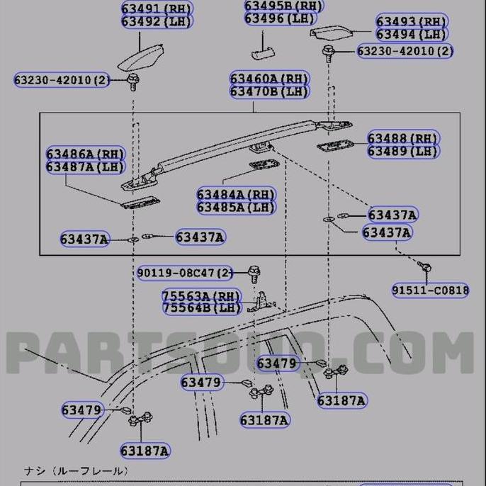 Cover bar roof rack center, Prado Trj120 '03-'09