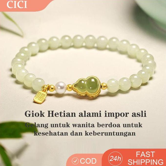 Gelang Giok Hetian Alami Gelang Labu Gelang Manik Giok Alami Wanita Dewa Kekayaan Gelang Giok Cina T