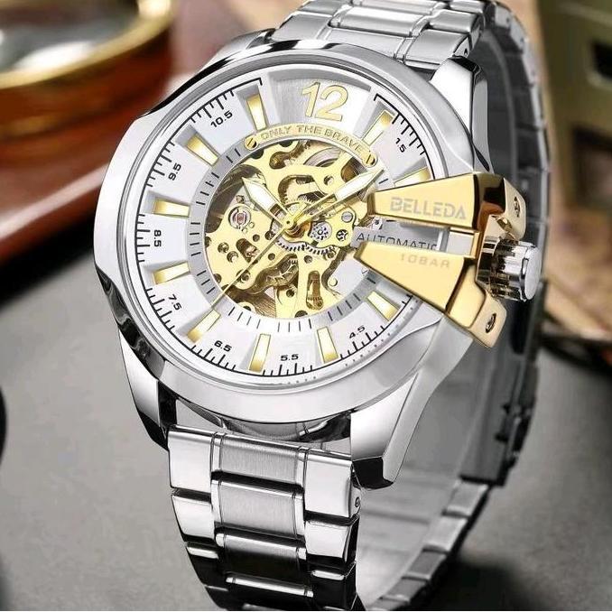 PROMO JAM TANGAN PRIA BELLEDA 9473 RANTAI AUTOMATIC TANPA BATRAI ANTI AIR 30M terlaris