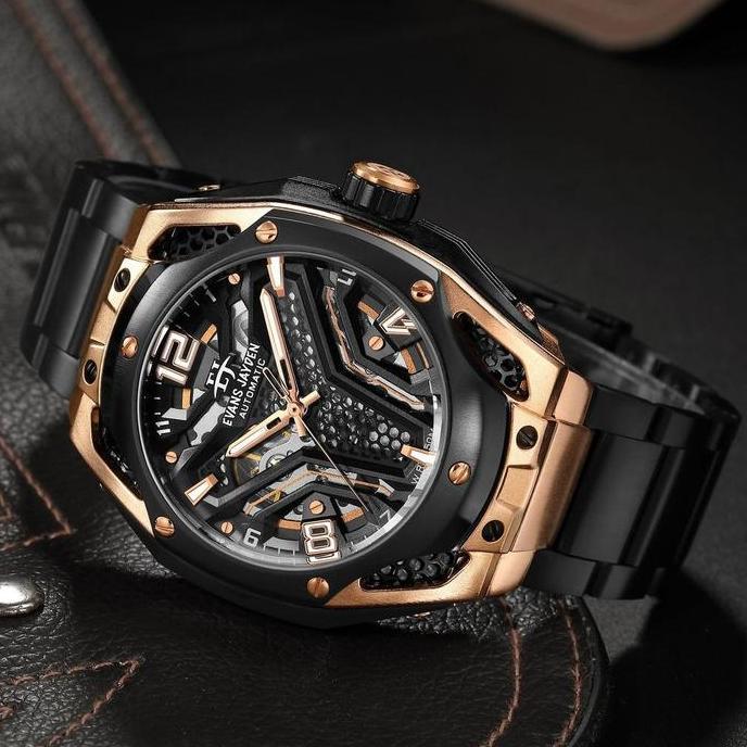 Evans Jayden Jam Tangan Pria 9621 Rantai Automatic Movement Stainless Steel Kaca Sapphire Chronograp