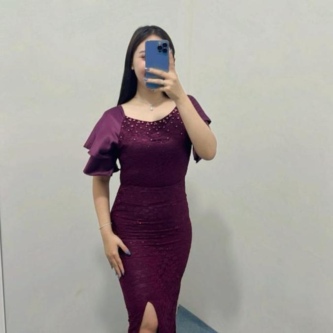 Mbgx- Dress Brukat Amanda / Dress Brukat / Dress Wanita / Dress Kondangan Cantik Casual Panjang Velv