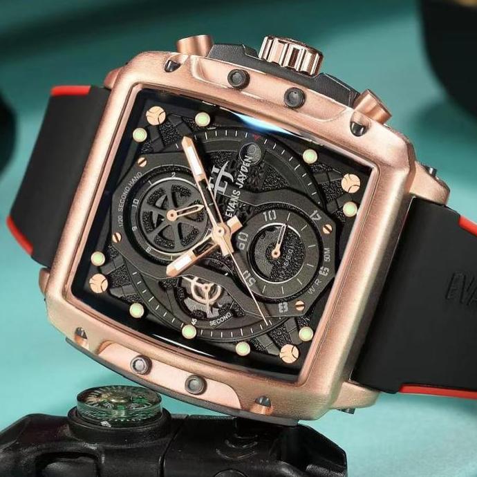 Evans Jayden Jam Tangan Pria 9550 Rubber Silicon Kaca Sapphire Chronograph Water Resistant 5 ATM jam