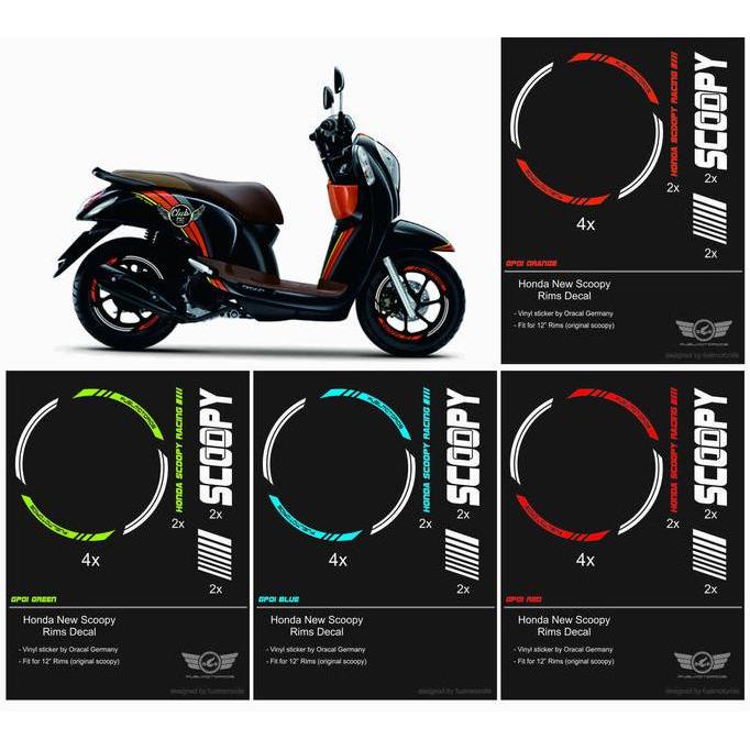 Set Sticker Velg Honda New Scoopy 12inch Rim Stripes Racing