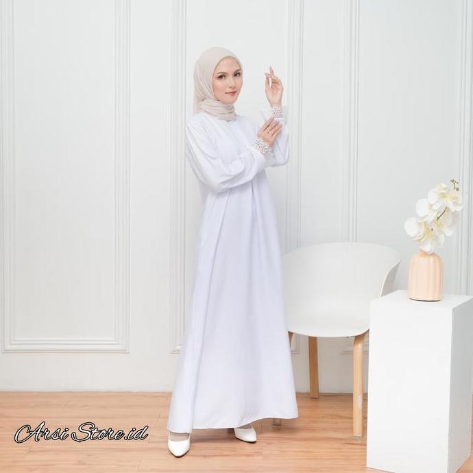 gamis elegan simpel polos putih hitam kekinian bahan katun premium