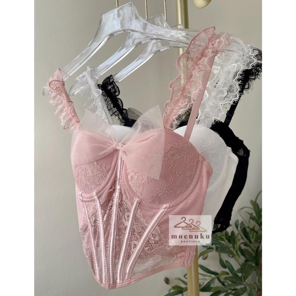 Atasan Tanktop Wanita Seksi SLIM ONLY Tengtop Motif Pita Jala Renda Lucu Imut Seksi OOTD