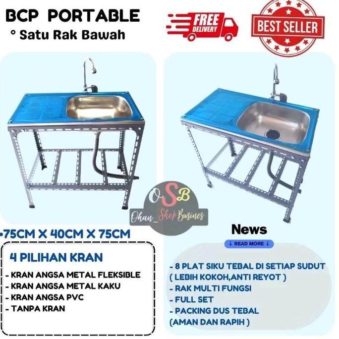 [CUCI GUDANG] / Wastafel Portable Bak Cuci Piring/Kitchen Sink Stainless Pake Rak Bawah 75x40cm