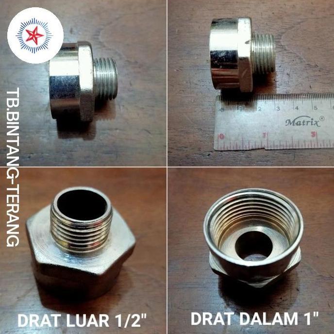SOCK NIPPLE DRAT LUAR 1/2" X DRAT DALAM 1" INCH SAMBUNGAN PIPA BESI