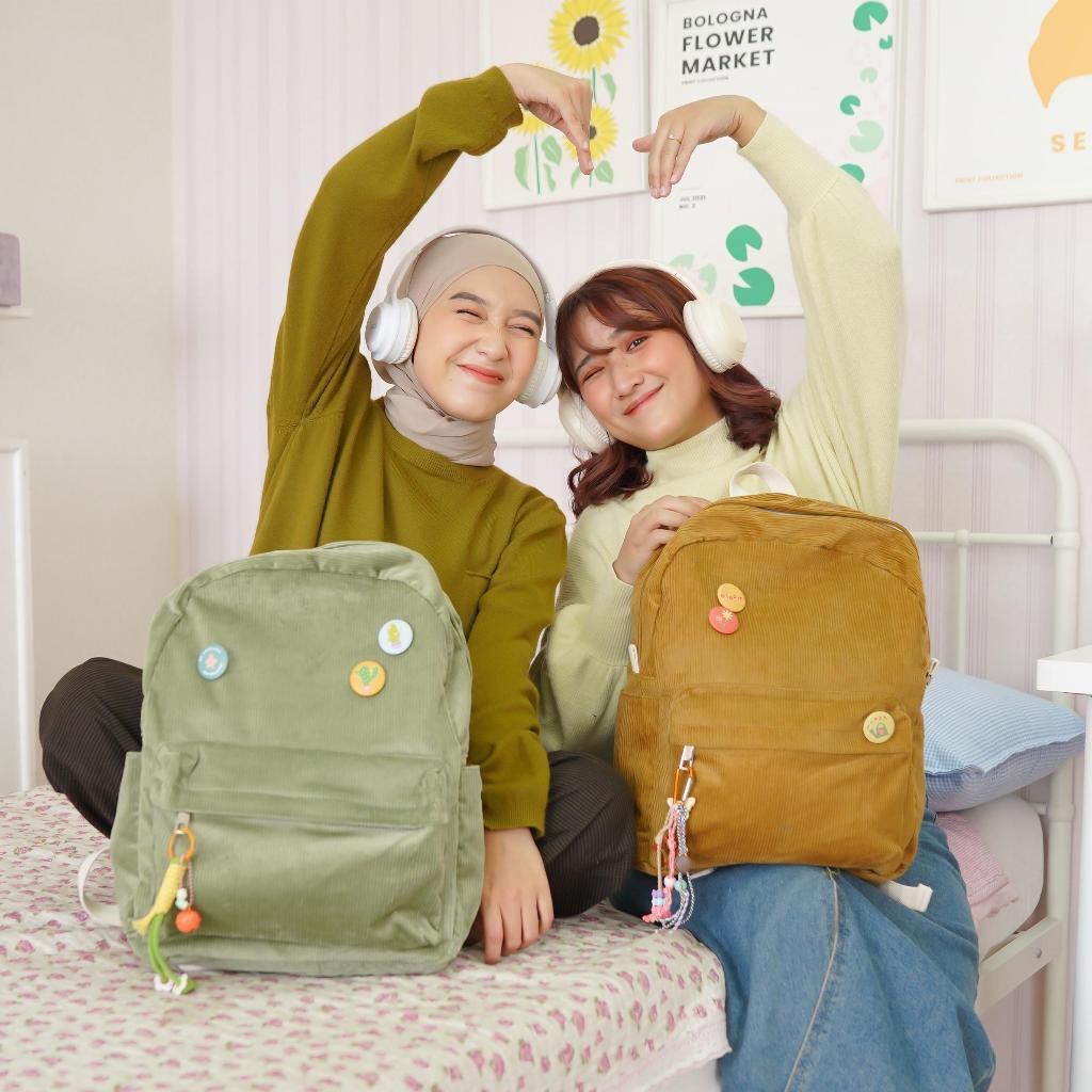 Himeku Oogie Medium Corduroy Backpack - Tas Sedang - Tas Sekolah Kuliah Kerja  - Ransel Pria Wanita