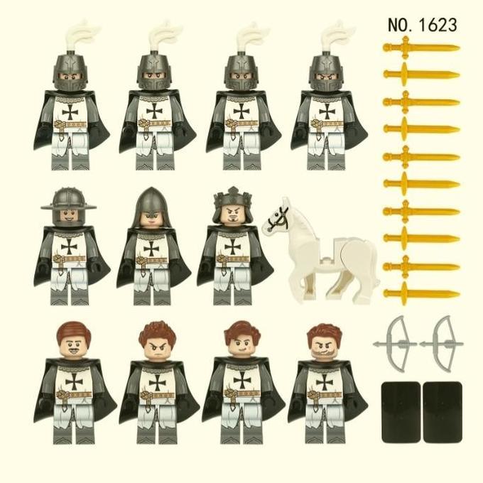 mainan balok medieval templar knight set