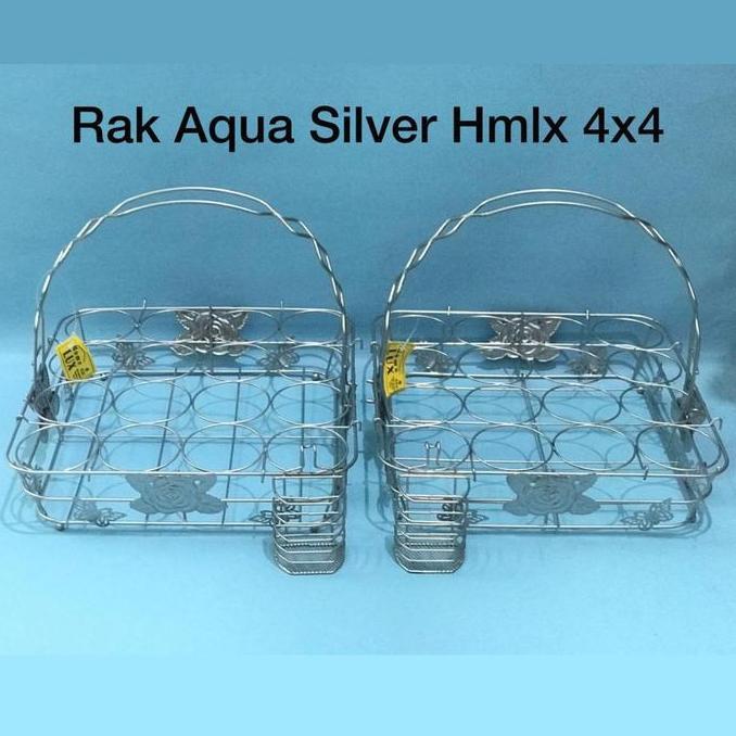 Rak Aqua Stainless 16 Lubang. Keranjang Tempat Air Mineral Aqua Gelas HI