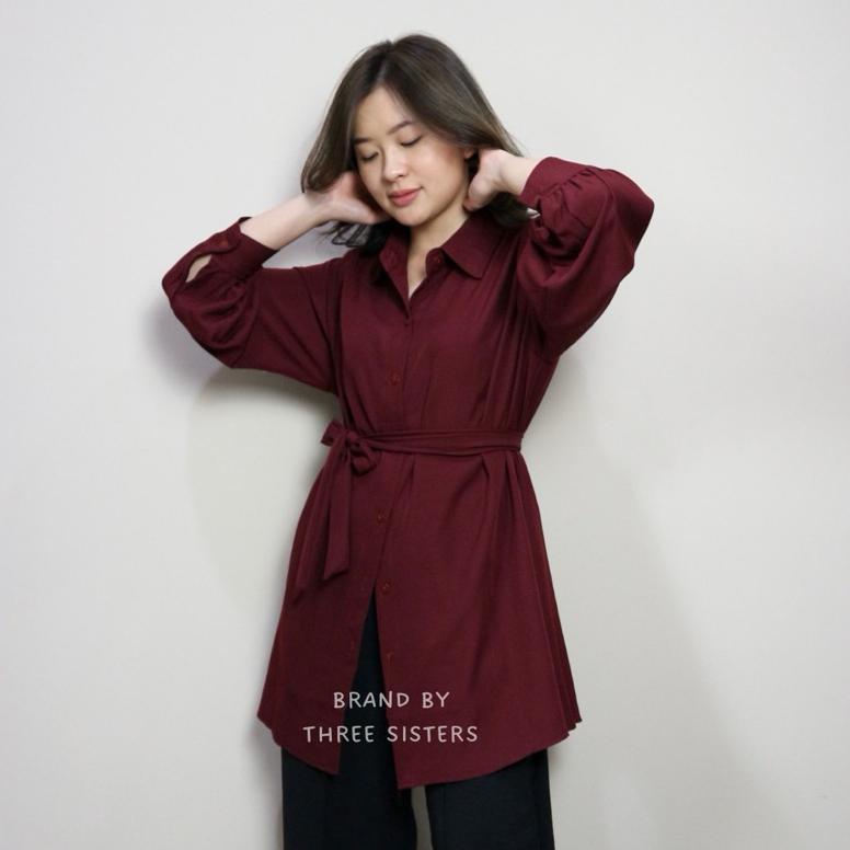 TERBARU 3sisters - Atasan Kemeja Belt Premium Fashion Blouse Muslim Wanita