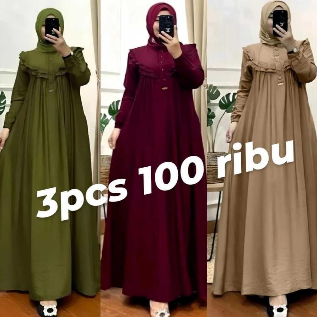 NEW PRODUCT GAMIS CRINKLE AIRFOW MAXI DRESS SAMIRA TERBARU SERATUS RIBU DAPAT 3 PCS //GAMIS 100 DAPA
