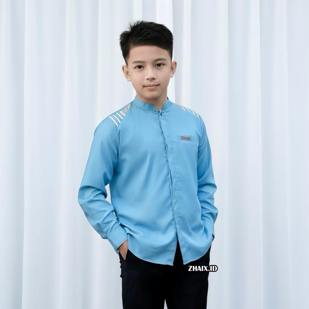 100% AMAN BAJU KEMEJA KOKO MUSLIM ANAK LAKI LAKI LENGAN PANJANG BAHAN KATUN MOTIF POLOS AL QORNI