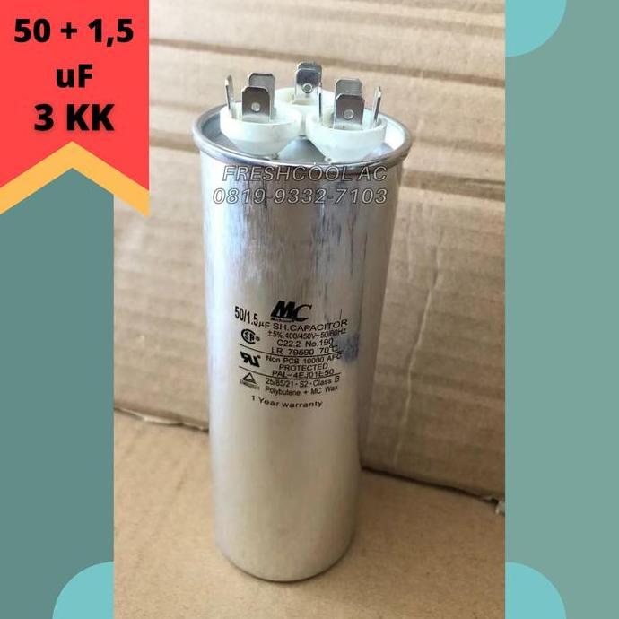 KAPASITOR AC / CAPACITOR AC LG 3 KAKI 50/1,5 uF (MERK MC) 50/1,5 MIKRO TERBAIK