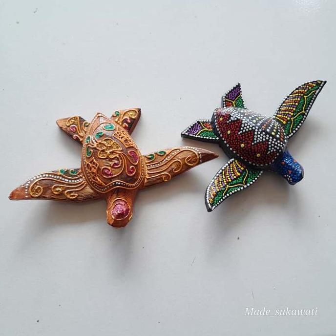 ] Hiasan kura kura penyu terbang Lukis Tutul Bunga kerajinan kayu handmade bali
