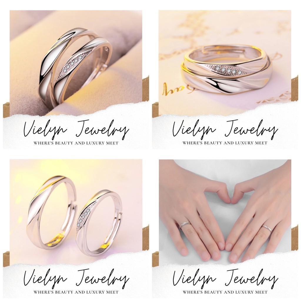 Cincin Pria Wanita Swarovski Silver Adjustable