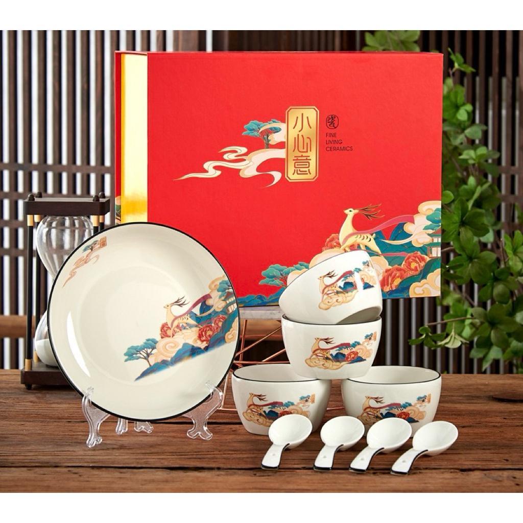 Dnice Mangkok Imlek Set Keramik / Hampers Imlek /Mangkuk Piring Mewah / Souvernir Hampers Imlek
