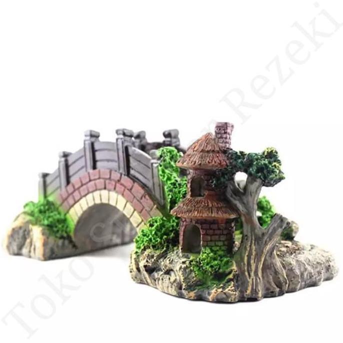 Dekorasi aquarium jembatan, hiasan aquarium jembatan, hiasan aquarium fiber jembatan cina, dekorasi 