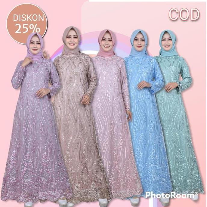 Septiana- Gamis Brukat Tile Mutiara Motif Akar Dress Burkat Tile Kondangan Elegan Simple Maxi Mewah 