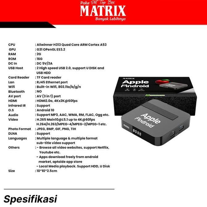 Whynot- Matrix Apple Android Tv Box - Android 10 Ram 2Gb Wifi Android Tv