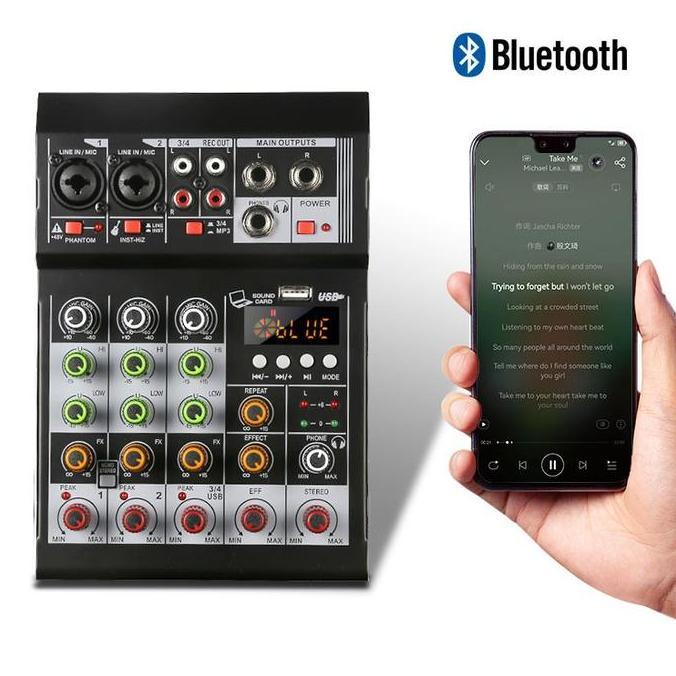 Yoiyoman- Mixer Audio Digital Mini Murah Mixer 4 Channel Pc Soundcard Bluetooth Karaoke Player Profe
