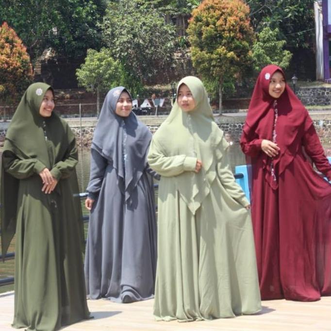 Gamis ceruty polos jumbo set kerudung Baju ibu ibu jumbo mewah terbaru Syari Wanita Muslim Khimar La