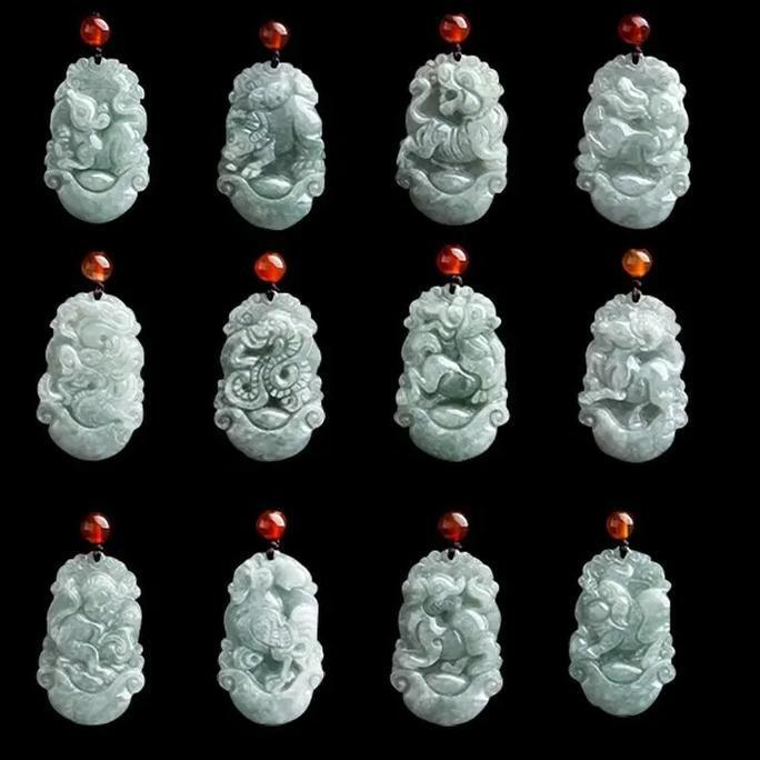 DE145 - Kalung Giok 12 Shio - Kalung Batu Giok Hijau Shio Keberuntungan Asli