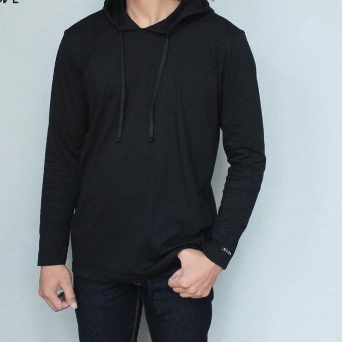 DR372 - kaos polos bertopi lengan panjang