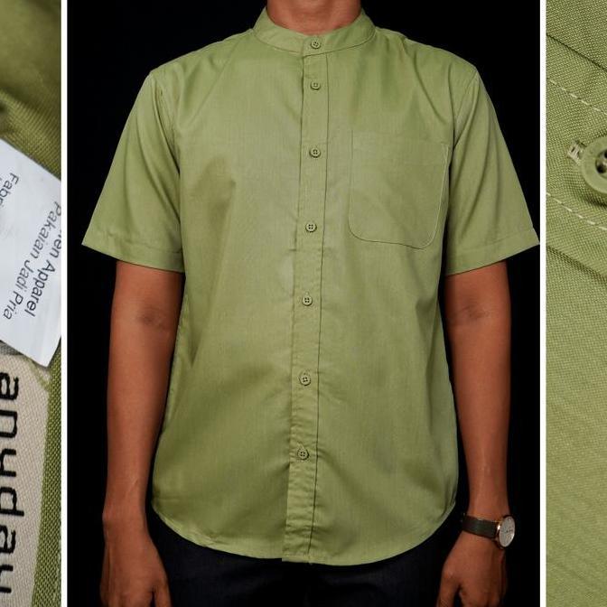 ANYDAY Baju Koko Pria Lengan Pendek Hijau Sage Polos | Pakaian Muslim