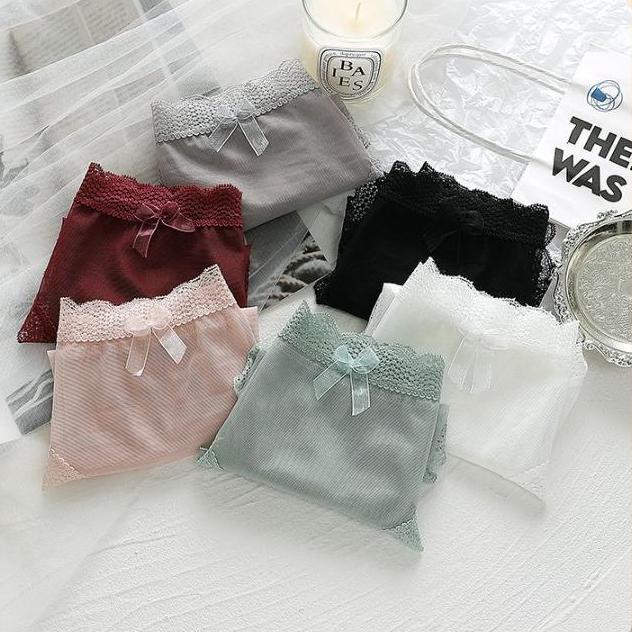 Celana Dalam Wanita Transparan Renda Brukat Cd Segitiga Motif L Flower - CD1236 Pita Bunga