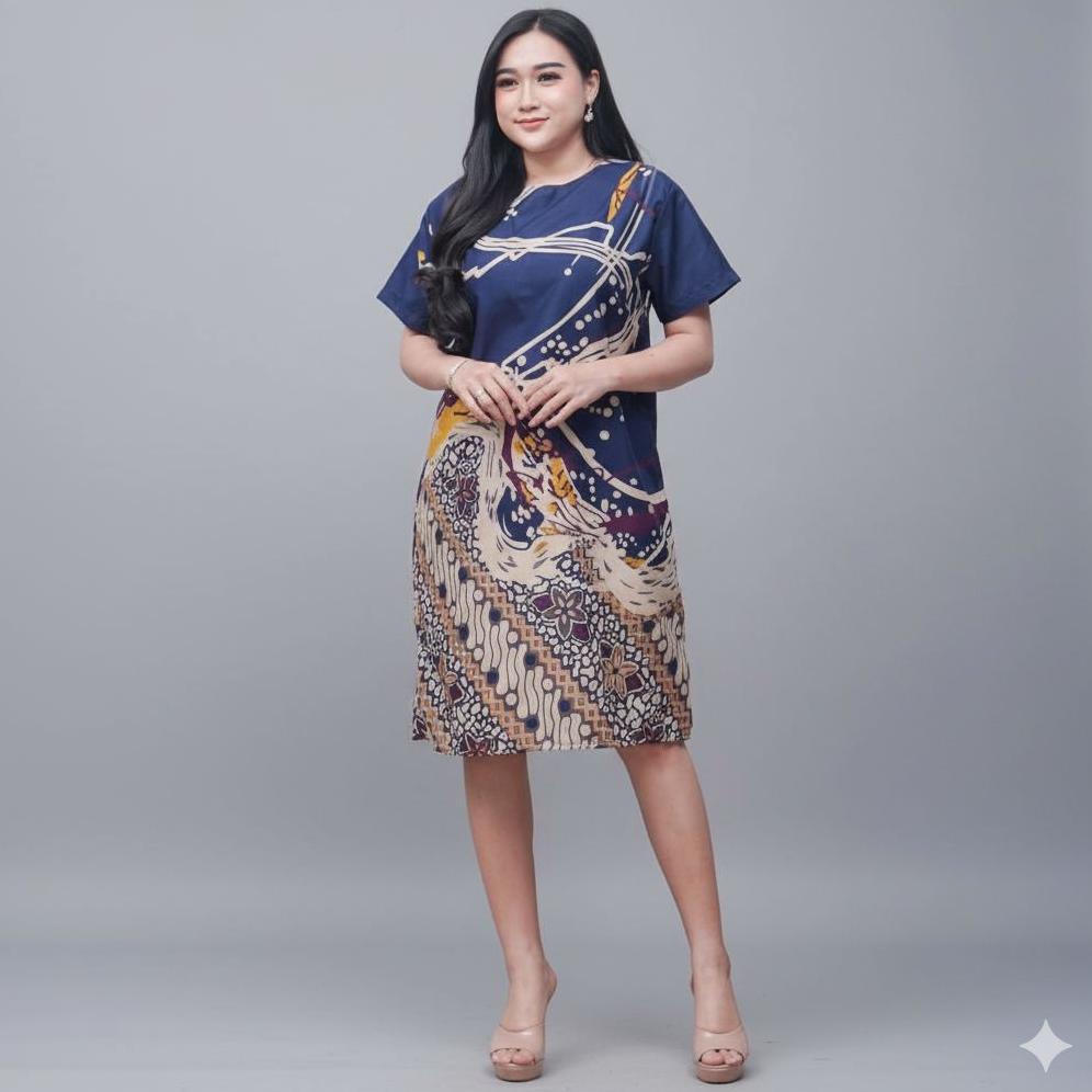Garansi Java Art - Baju Dress Wanita Modern Model Terbaru Motif Batik Lengan Pendek Selutut Party Na
