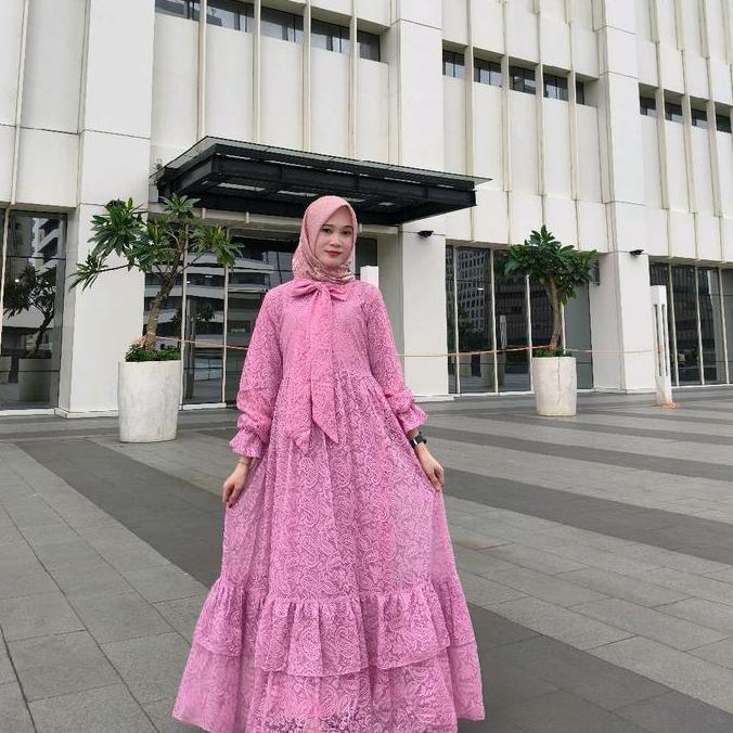 Gamis Wanita Muslimah brukat rumbai. ( BR 4  ) WO