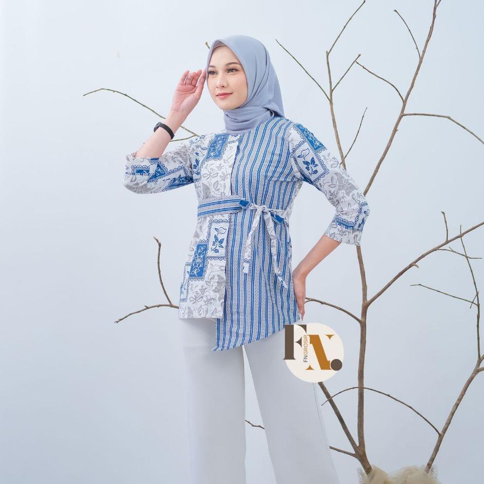 TERBARU BATIK KERJA PREMIUM MOTIF SONGKET ATASAN BATIK WANITA MODERN LENGAN PANJANG KOMBINASI