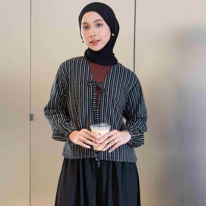 Hosofshopaholic - LENARA OUTER - Outer Wanita - Outer Tweed Stripe