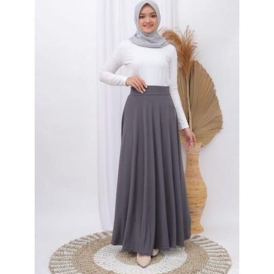Rok Payung Panjang Wanita Rok Lebar Karet Tebal Muslim Bawahan Maxi Hitam