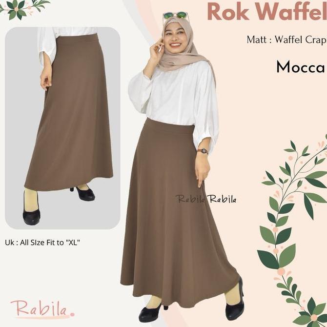 Rok wanita Lebar mode payung - Bahan Waffle Crape - Bawahan Muslim Panjang Pinggang Karet