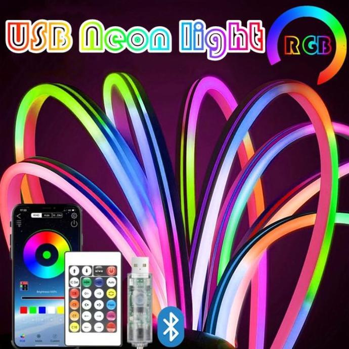 FERNOREN Lampu Neon Flex Running LED Remote 5m Lampu warna warni LED Running RGB App Control Sensor 