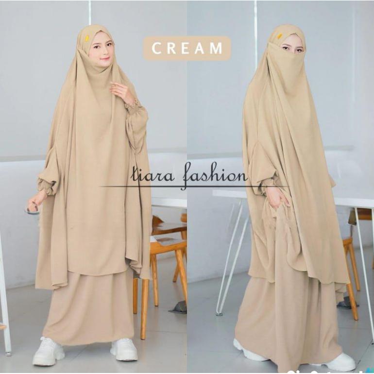 BESTPROMO French Khimar Set Gamis Crinkle Flowy Adem